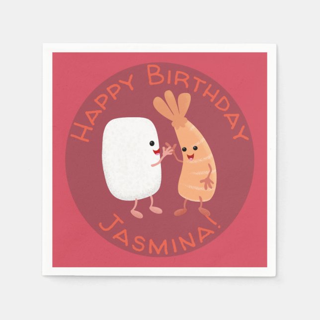 Cute sushi rice prawn friends cartoon napkins (Front)