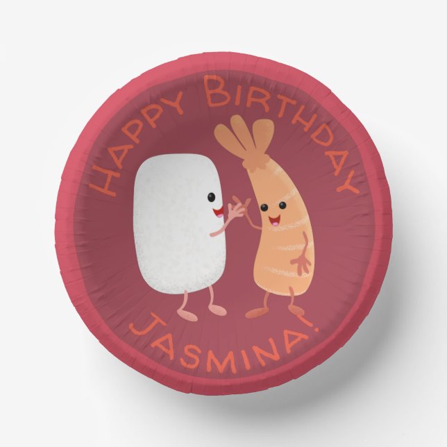 Cute sushi rice prawn friends cartoon paper bowls (Front)