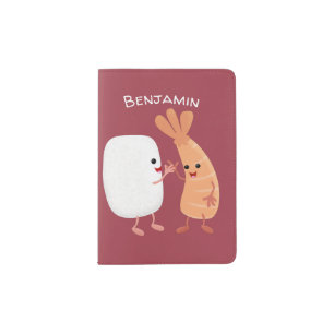Cute sushi rice prawn friends cartoon passport holder
