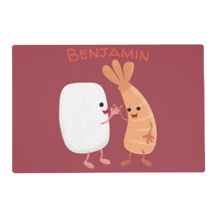 Cute sushi rice prawn friends cartoon placemat