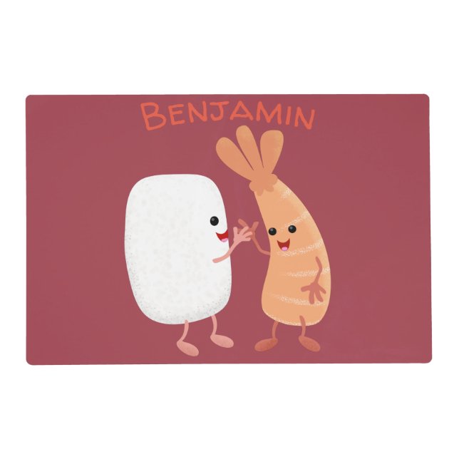 Cute sushi rice prawn friends cartoon placemat (Front)