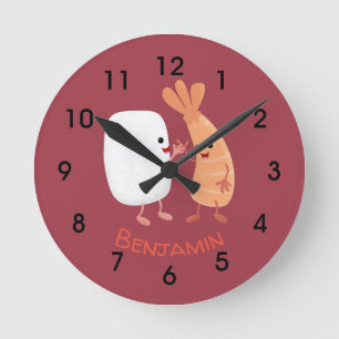 Cute sushi rice prawn friends cartoon round clock