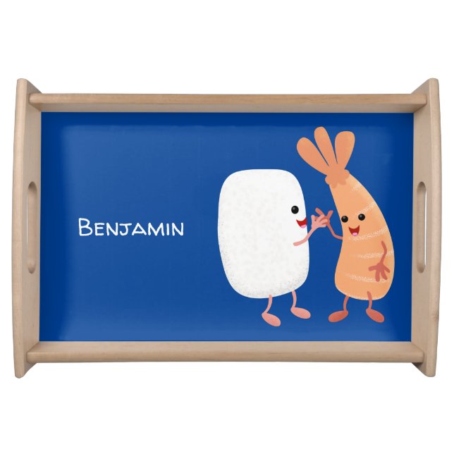 Cute sushi rice prawn friends cartoon serving tray (Front)