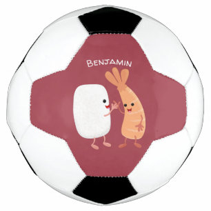 Cute sushi rice prawn friends cartoon soccer ball