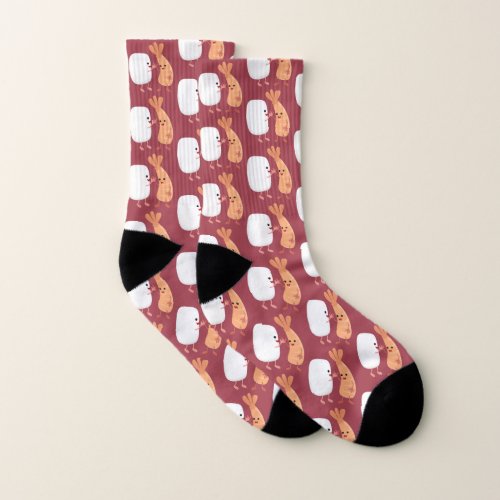 Cute sushi rice prawn friends cartoon socks