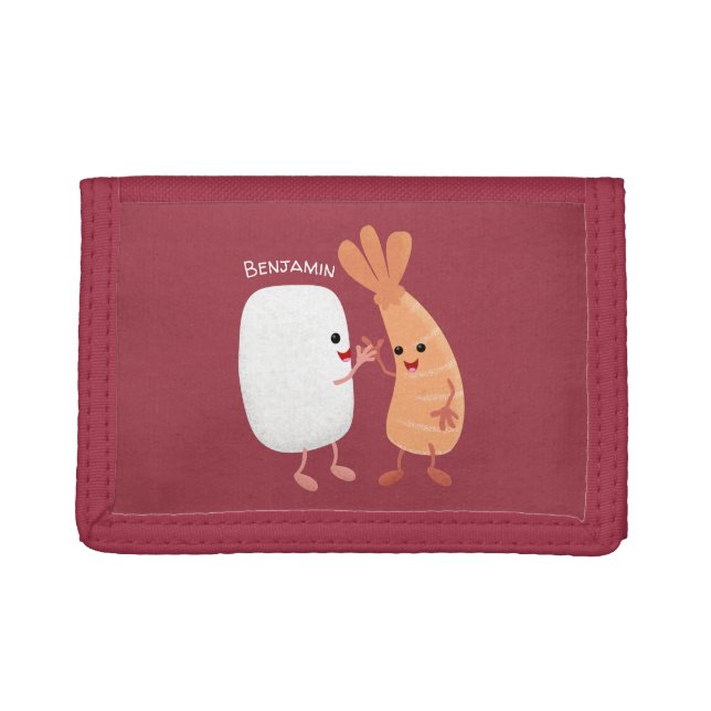 Cute sushi rice prawn friends cartoon trifold wallet (Front)