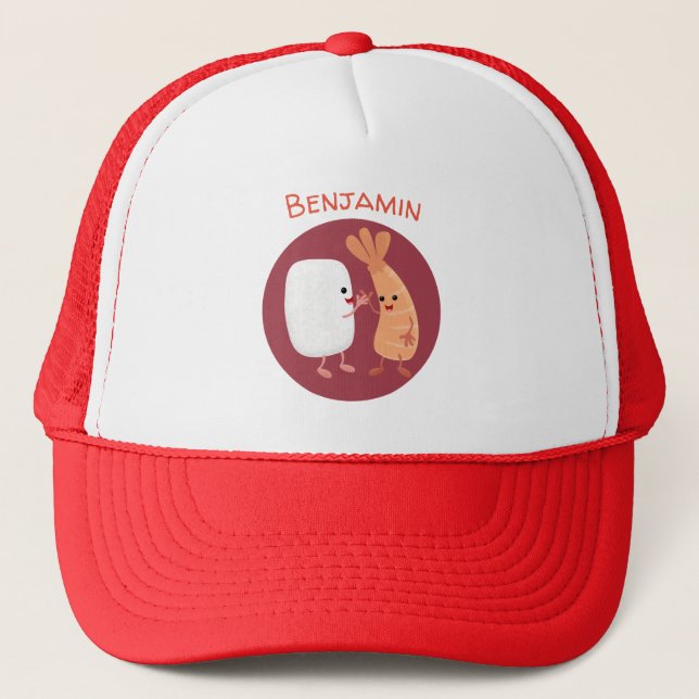 Cute sushi rice prawn friends cartoon trucker hat (Front)