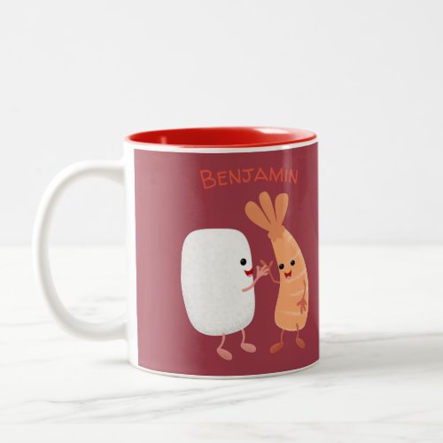 Cute sushi rice prawn friends cartoon Two_Tone coffee mug