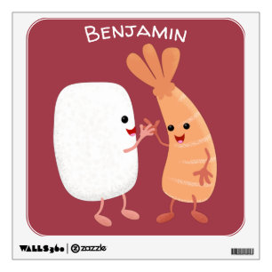 Cute sushi rice prawn friends cartoon wall decal
