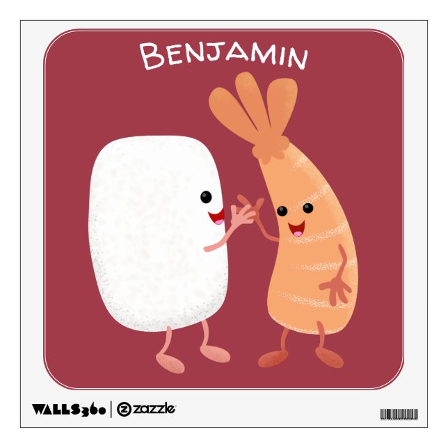 Cute sushi rice prawn friends cartoon wall decal (Front)