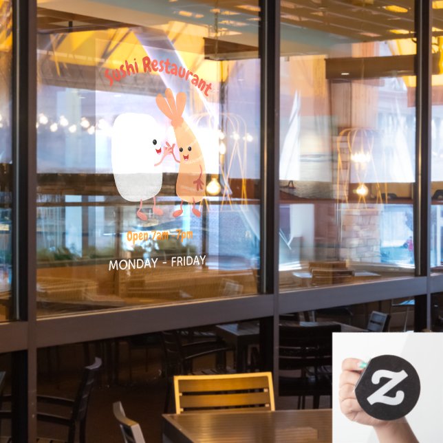Cute sushi rice prawn friends cartoon window cling (Restaurant Window)