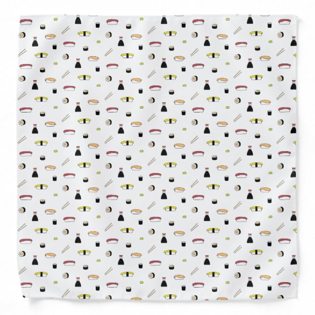 Cute Sushi Roll Nigiri Wasabi Chopsticks Pattern Bandana (Front)