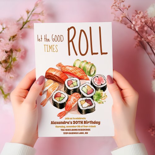 Cute Sushi Rolls Birthday Party Invitation