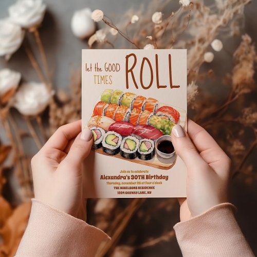 Cute Sushi Rolls Birthday Party Invitation