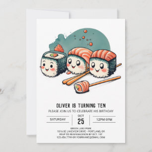 Cute Sushi Wonderland Printable Birthday Invitation
