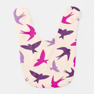 Cute Swallow Birds Pattern Purple Cream And Pink Baby Bib