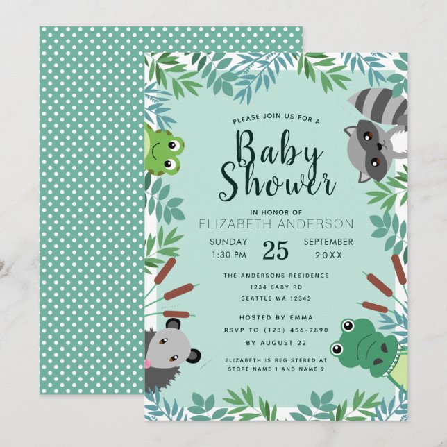Cute Swamp Critters Baby Shower Invitation (Front/Back)