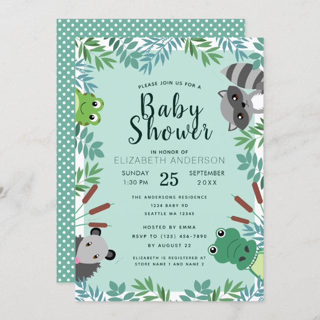 Cute Swamp Critters Baby Shower Invitation (Front/Back)