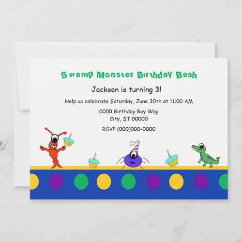 Cute Swamp Monster Cajun Child Birthday Invitation