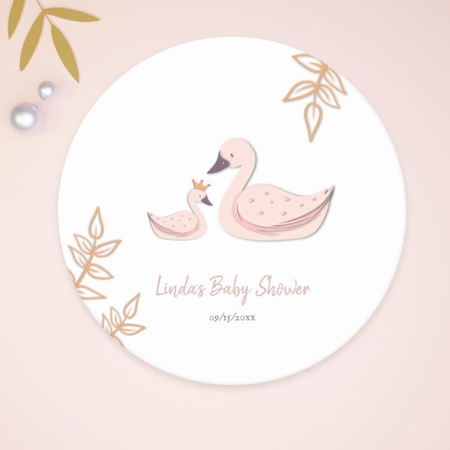 Cute Swan Baby Shower Round Paper Coaster (Creator Uploaded)