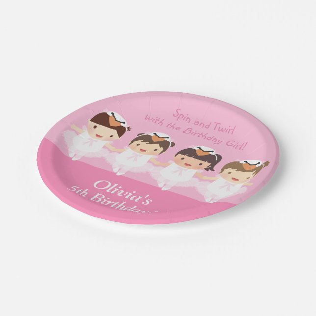 Cute Swan Ballerina Birthday Party Supplies Paper Plates (Angled)