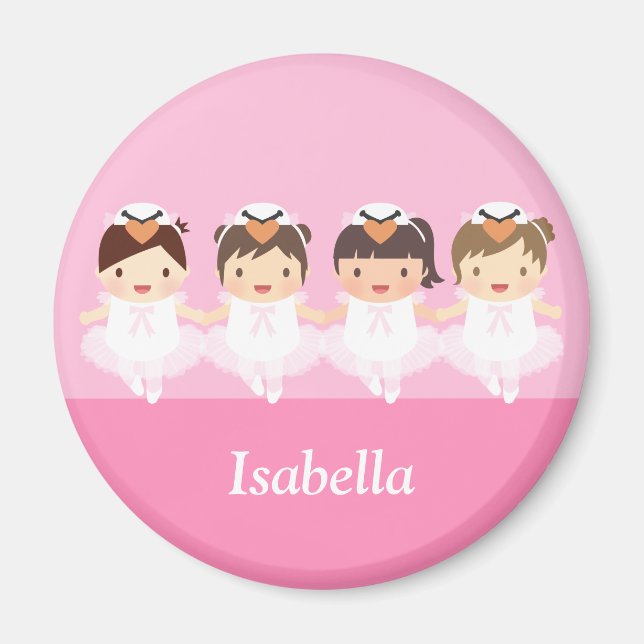 Cute Swan Ballerina Girls Personalized Magnet (Front)