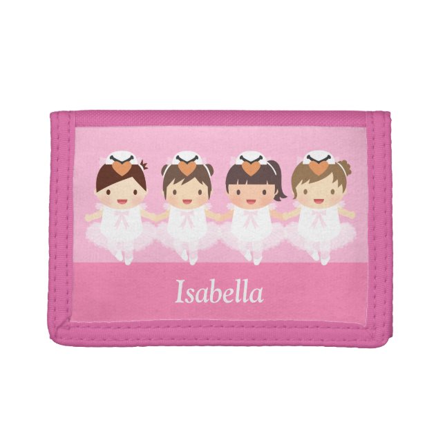 Cute Swan Ballet Ballerina For Girls Trifold Wallet (Front)