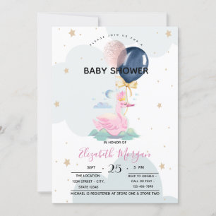 Cute Swan Balloons Baby Shower Invitation