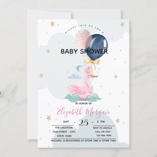 Cute Swan Balloons Baby Shower  Invitation