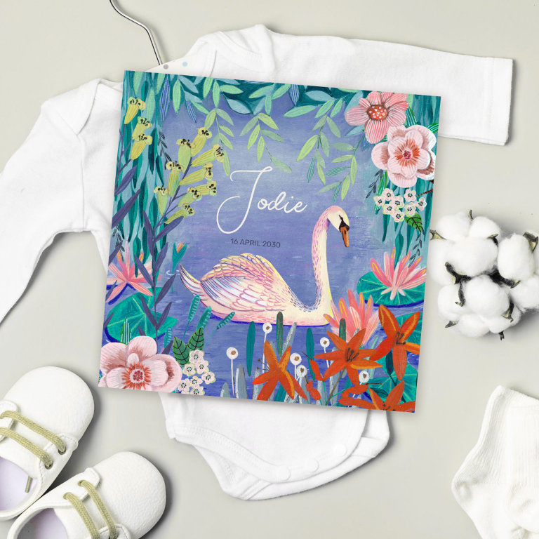 Cute Swan Bird Birth Announcement 