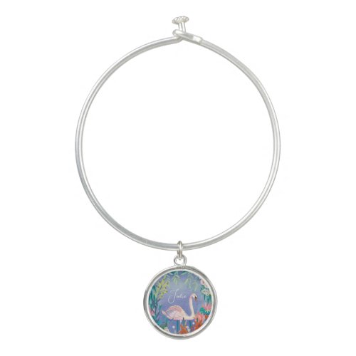 Cute Swan Bird Elegant Blue  Pink Baby Shower Bangle Bracelet