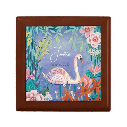 Cute Swan Bird Elegant Blue  Pink Baby Shower Gift Box