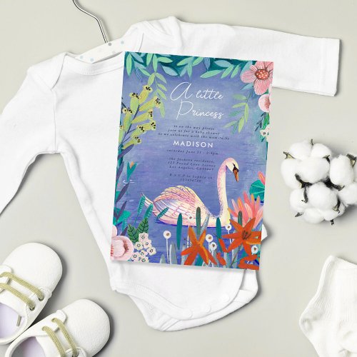 Cute Swan Bird Elegant Blue  Pink Baby Shower Invitation