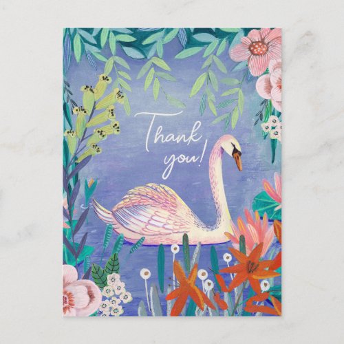 Cute Swan Bird Elegant Blue Thank you Postcard