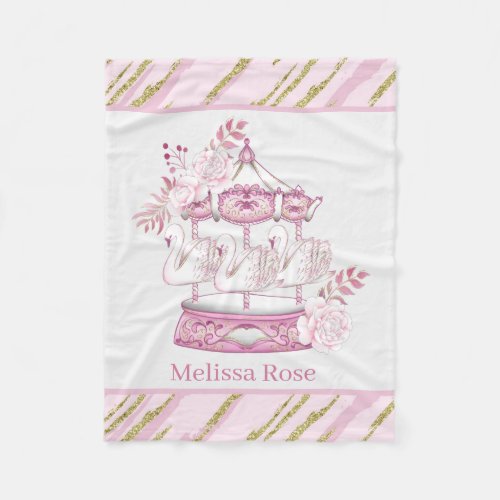 cute swan carousel add name fleece blanket