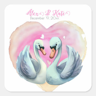 Cute Swan Couple Romantic Wedding Square Sticker