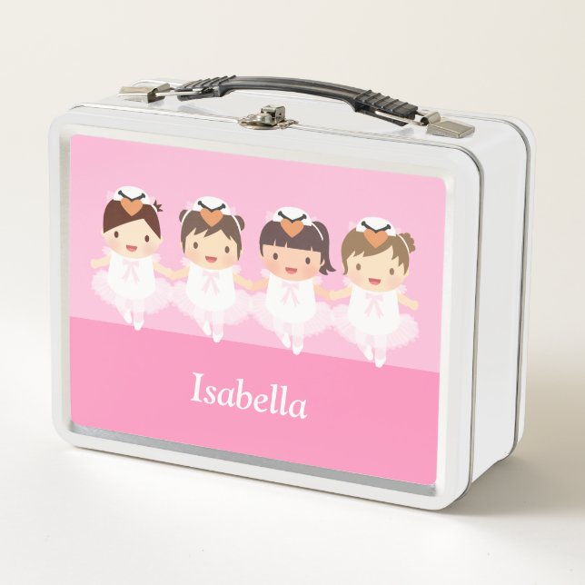 Cute Swan Dancing Ballerina Girls Personalized Metal Lunch Box (Front)