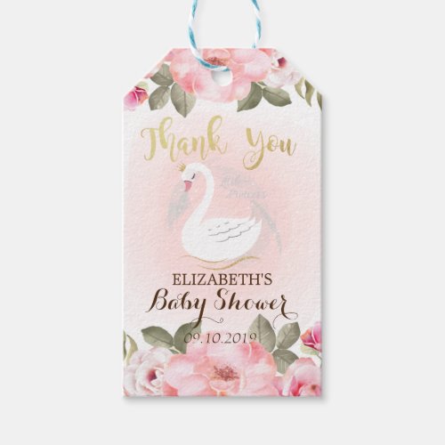 Cute Swan Floral Baby Shower Gift Tags