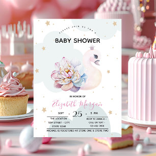 Cute Swan Flower Clouds Baby Shower Invitation
