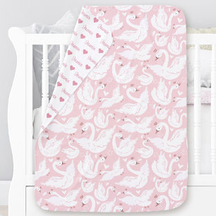 Cute Swan Modern Elegant Pink Girl Name Monogram Baby Blanket