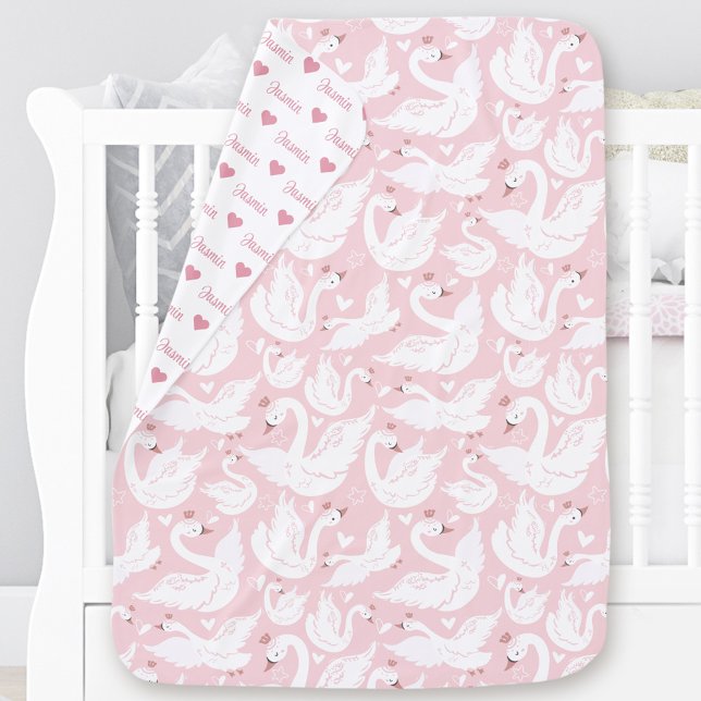 Cute Swan Modern Elegant Pink Girl Name Monogram Baby Blanket (Cute Swan Modern Elegant Pink Girl Name Monogram Baby Blanket)