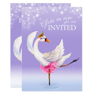 Cute swan on lake ballet baby shower invitations