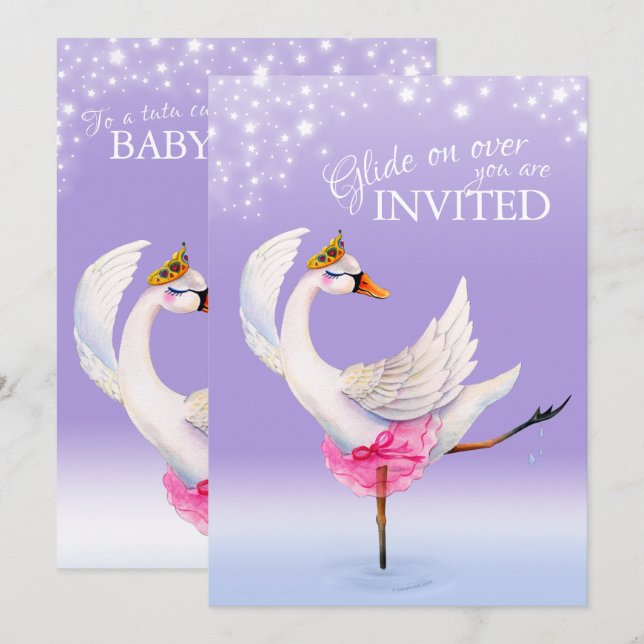 Cute swan on lake ballet baby shower invitations (Front/Back)
