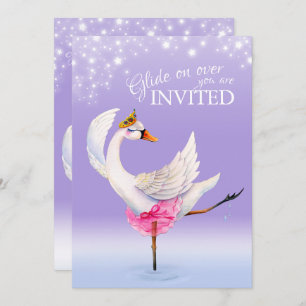 Cute swan on lake ballet baby shower invitations