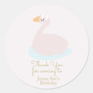 Cute Swan Pink Bow Girls Birthday Party Classic Round Sticker