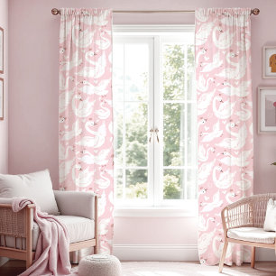 Cute Swan Pink Girl Nursery Kids Room Blackout Curtains