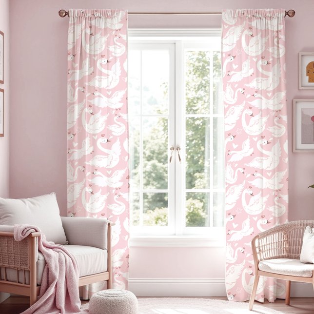 Cute Swan Pink Girl Nursery Kids Room Blackout Curtains (Cute Swan Pink Girl Nursery Kids Room Blackout Curtains)