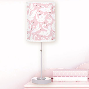 Cute Swan Pink White Nursery Girl Elegant Table Lamp
