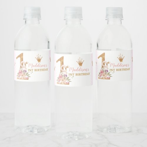 Cute Swan Princess 1st Birthday Water Bottle Label