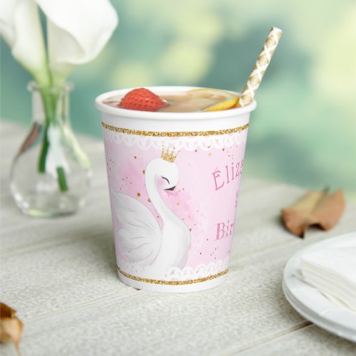 Cute Swan Princess Birthday Paper cup